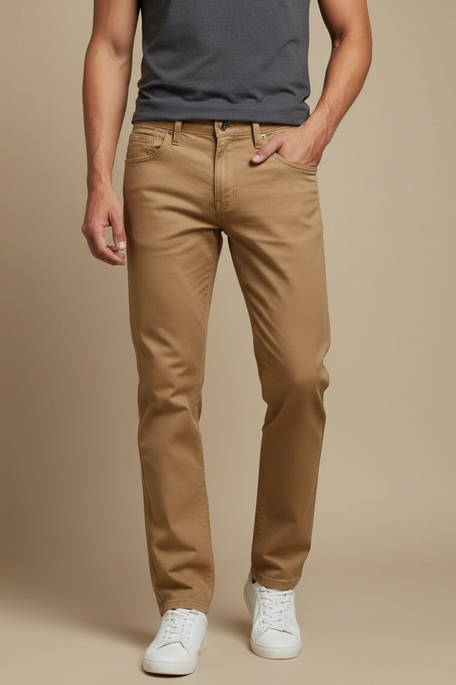 Pantalon Marron Homme Coton Droit Décontracté Classique