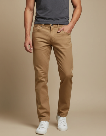 Pantalon Marron Homme Coton Droit Décontracté Classique