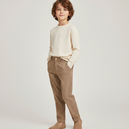 Pantalon Marron Garçon Décontracté Slim Hiver Élégant - Tweed