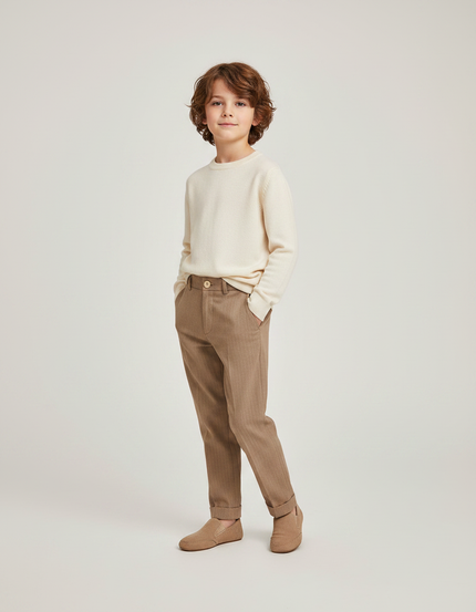 Pantalon Marron Garçon Décontracté Slim Hiver Élégant - Tweed