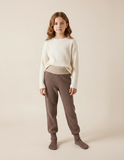 Pantalon Marron Tricoté Texturé Chaud Fille - Maille