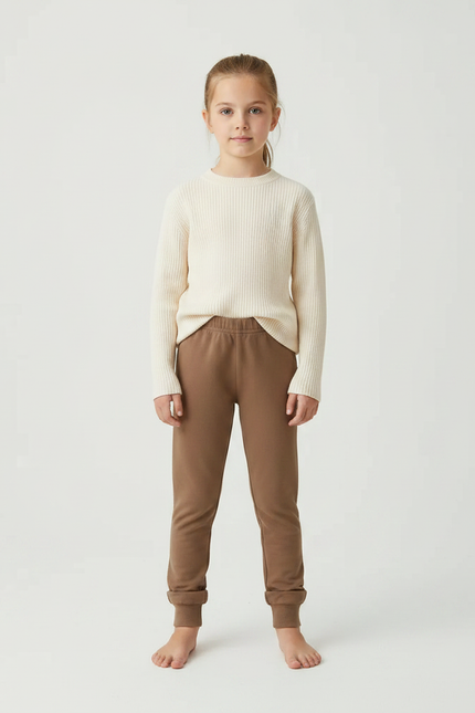 Pantalon Marron Coton Ample Élastique Enfant Confortable - Molleton