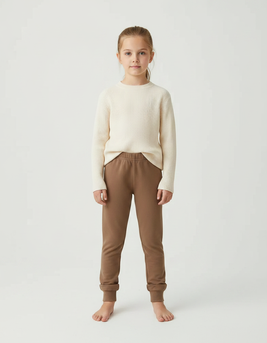 Pantalon Marron Coton Ample Élastique Enfant Confortable - Molleton