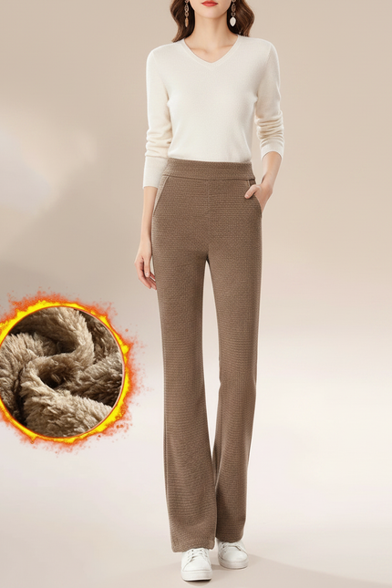 Pantalon Marron Chaud Évasé Texturé Hiver Femme - Maille