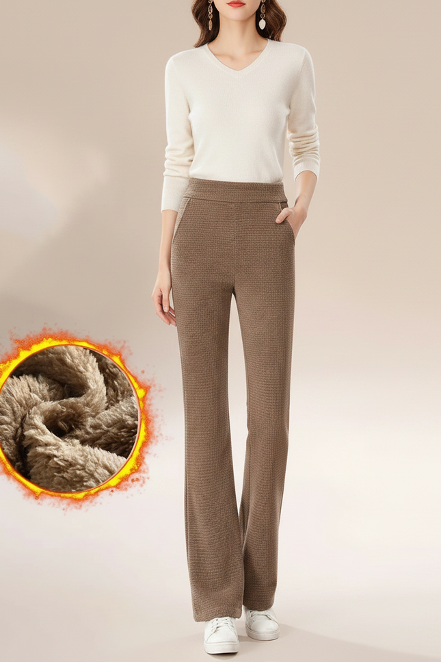Pantalon Marron Chaud Évasé Texturé Hiver Femme - Maille