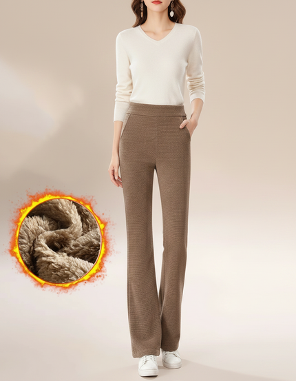 Pantalon Marron Chaud Évasé Texturé Hiver Femme - Maille