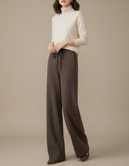 Pantalon Marron Tricoté Ample Droit Doux Chaud - Maille