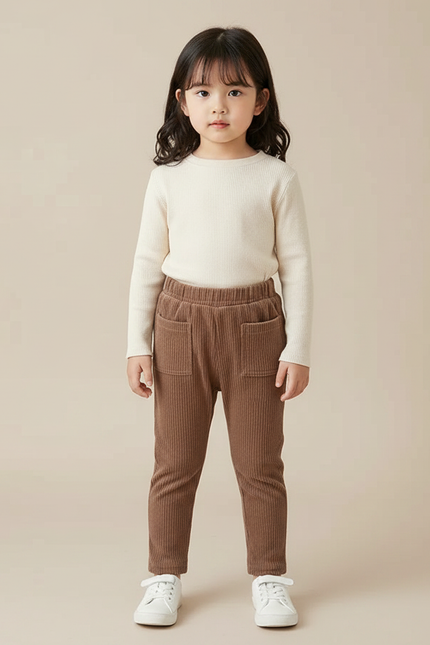 Pantalon Marron Côtelé Décontracté Enfant Confortable - Cordé