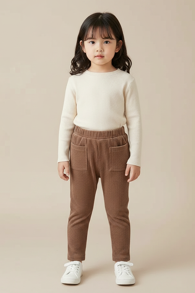 Pantalon Marron Côtelé Décontracté Enfant Confortable - Cordé