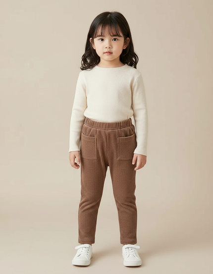 Pantalon Marron Côtelé Décontracté Enfant Confortable - Cordé
