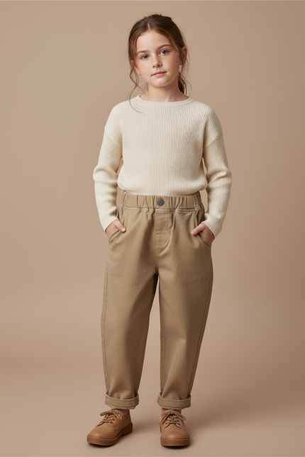 Pantalon Marron Ample Coton Décontracté Enfant Garçon Fille - Kaki