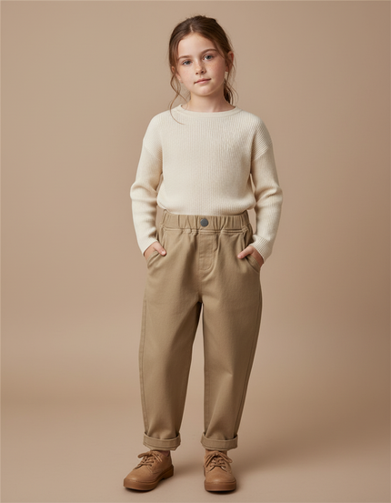 Pantalon Marron Ample Coton Décontracté Enfant Garçon Fille - Kaki