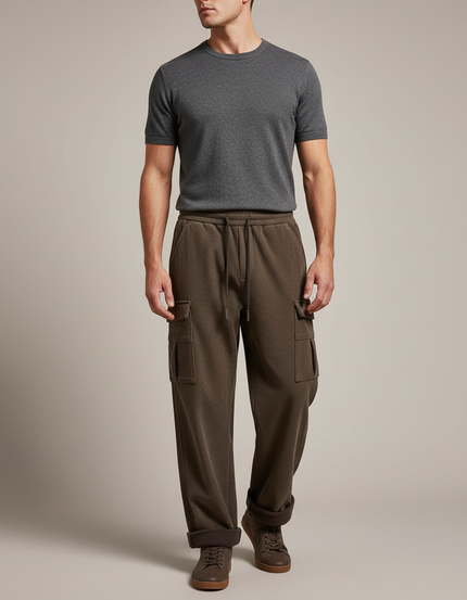 Pantalon Marron Côtelé Ample Épais Cargo Homme - Cordé