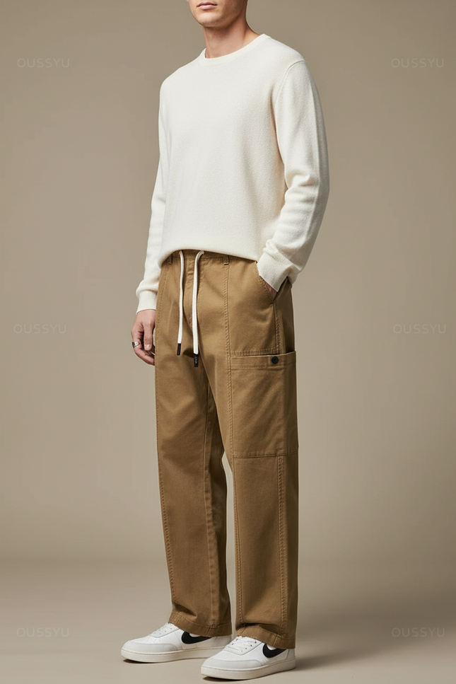 Pantalon Marron Cargo Coton Droit Décontracté Épais Homme