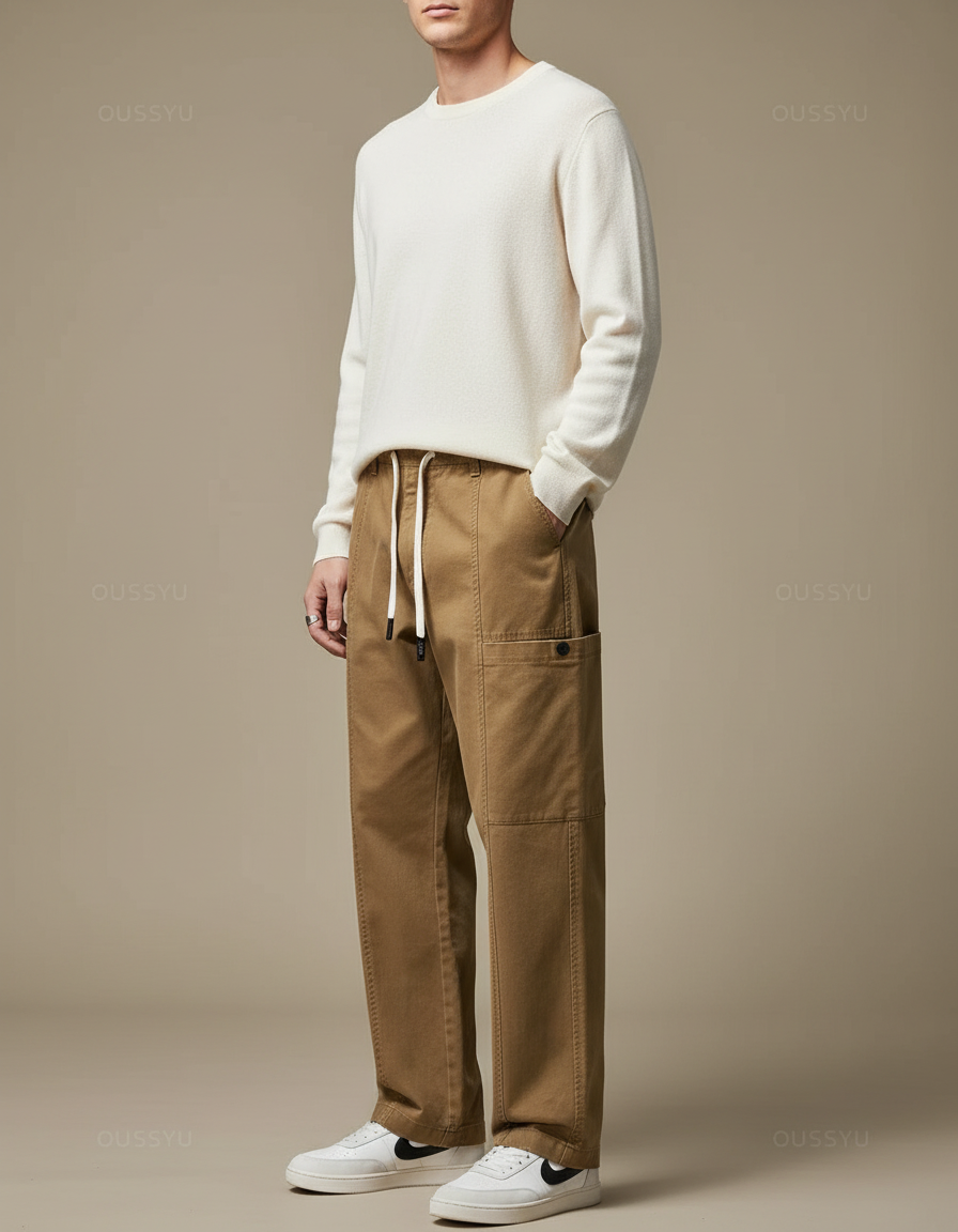 Pantalon Marron Cargo Coton Droit Décontracté Épais Homme