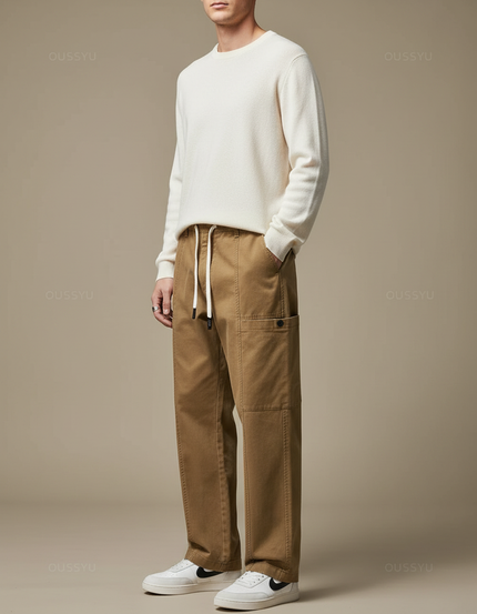 Pantalon Marron Cargo Coton Droit Décontracté Épais Homme