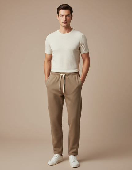 Pantalon Marron Ample Cordon Décontracté Molletonné - Camel