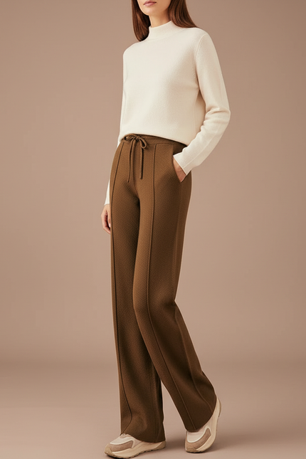 Pantalon Marron Ample Taille Haute Décontracté Confortable - Maille