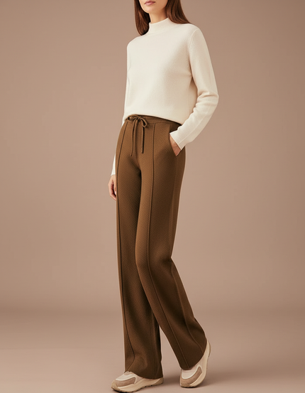 Pantalon Marron Ample Taille Haute Décontracté Confortable - Maille