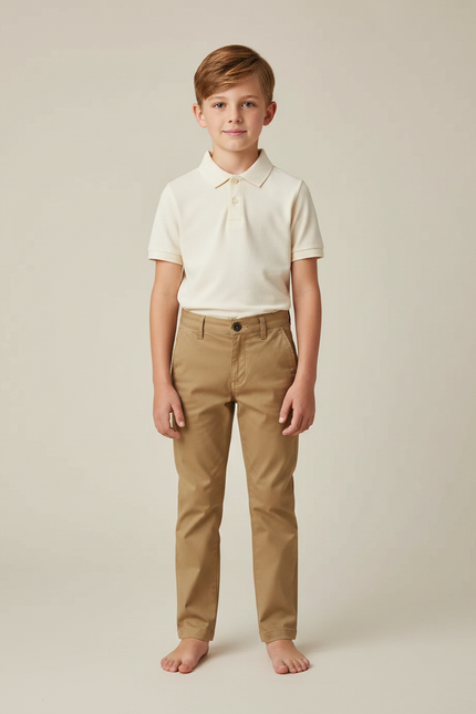 Pantalon Marron Garçon Décontracté Chino Coton Slim - Gabardine