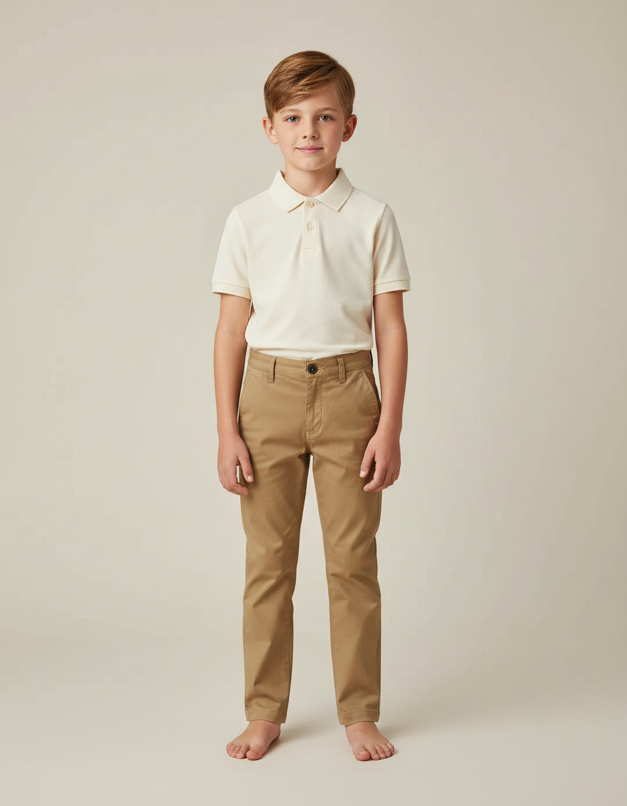 Pantalon Marron Garçon Décontracté Chino Coton Slim - Gabardine