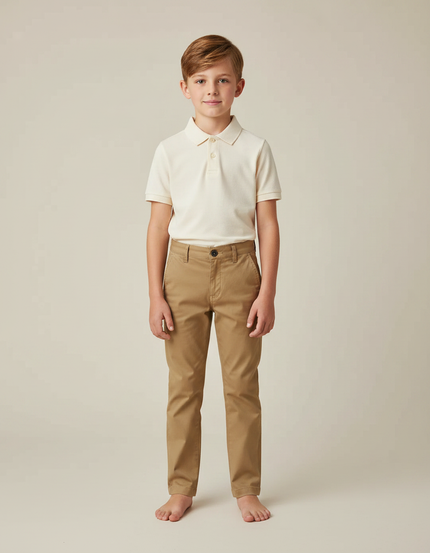 Pantalon Marron Garçon Décontracté Chino Coton Slim - Gabardine