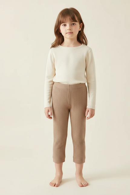 Pantalon Marron Côtelé Tricoté Enfant Extensible - Maille