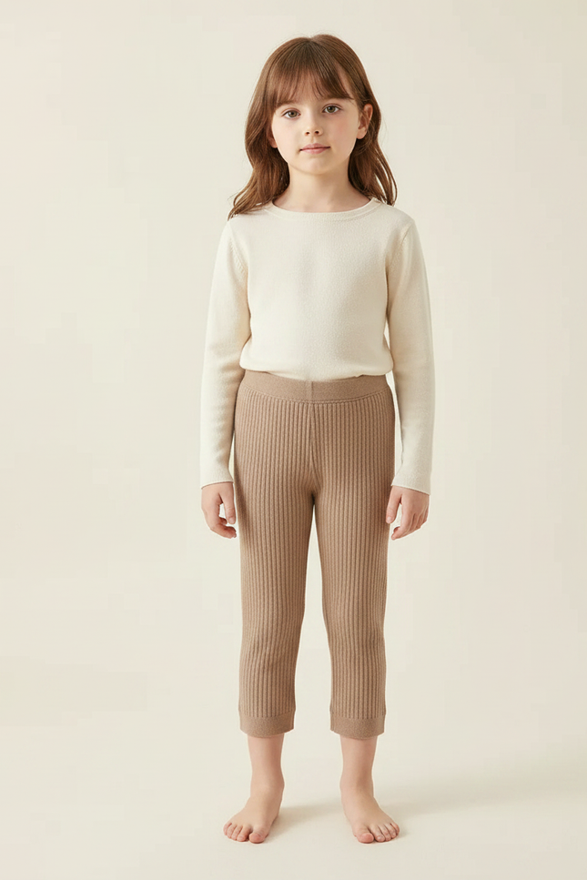 Pantalon Marron Côtelé Tricoté Enfant Extensible - Maille