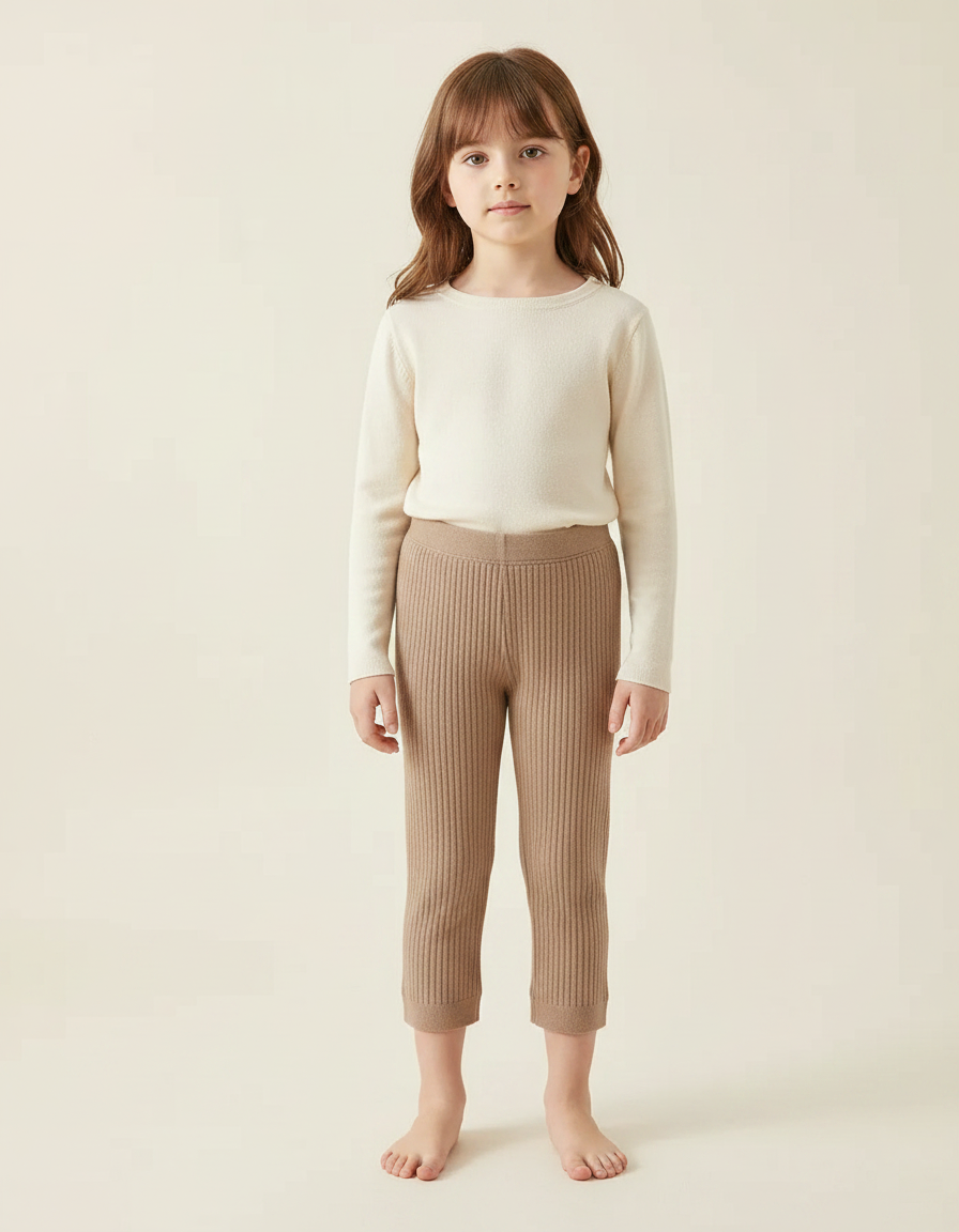 Pantalon Marron Côtelé Tricoté Enfant Extensible - Maille