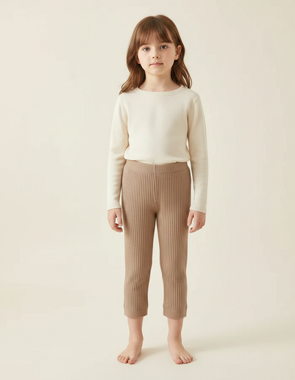 Pantalon Marron Côtelé Tricoté Enfant Extensible - Maille