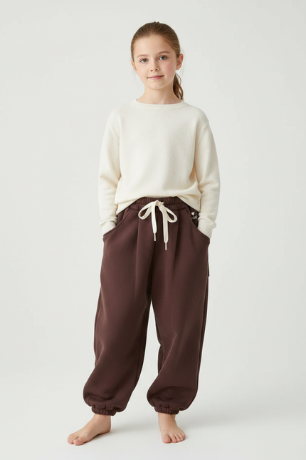 Pantalon Marron Polaire Ample Cordon Enfant - Molleton