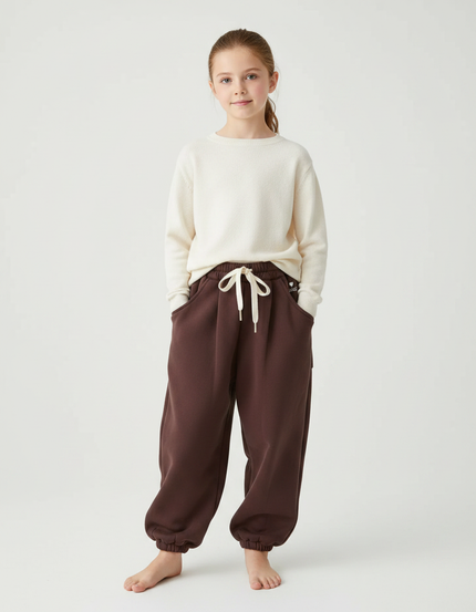Pantalon Marron Polaire Ample Cordon Enfant - Molleton