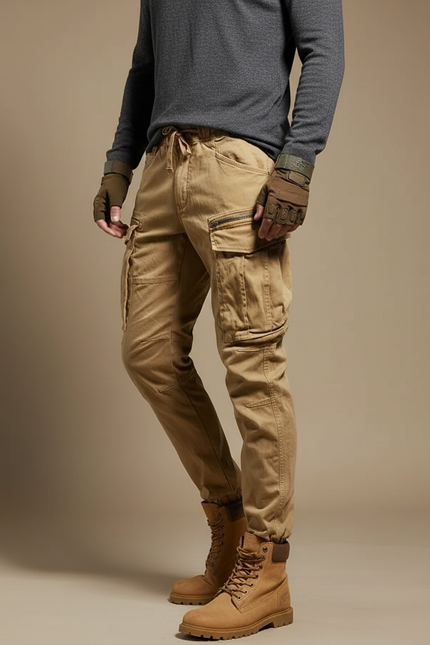 Pantalon Marron Cargo Coton Décontracté Homme Jogging - Camel
