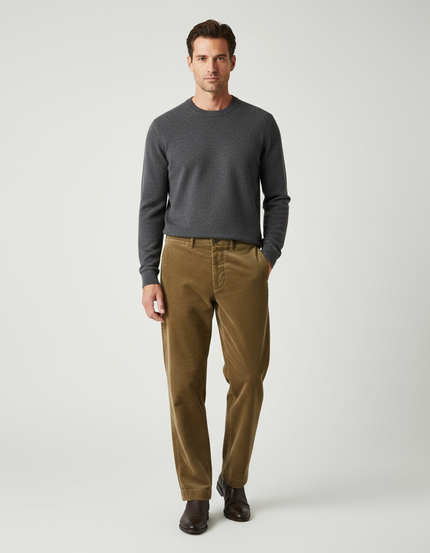 Pantalon Marron Côtelé Droit Vintage Décontracté Homme - Camel Cordé