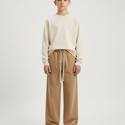 Pantalon Marron Ample Coton Décontracté Élastique Garçon - Molleton