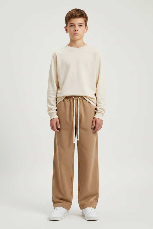Pantalon Marron Ample Coton Décontracté Élastique Garçon - Molleton
