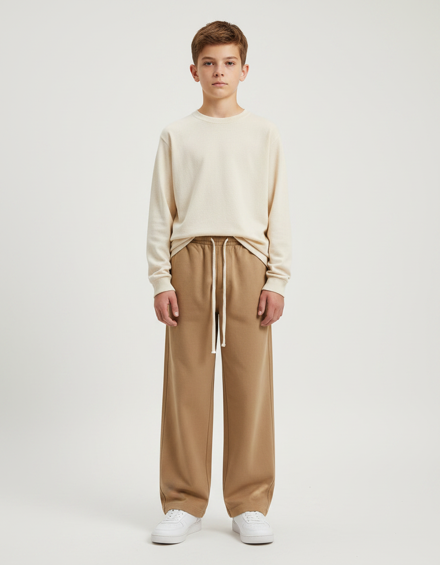 Pantalon Marron Ample Coton Décontracté Élastique Garçon - Molleton