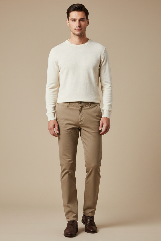 Pantalon Marron Homme Coton Slim Décontracté - Kaki