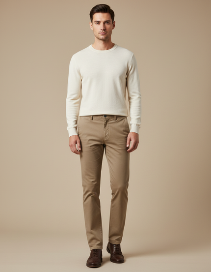 Pantalon Marron Homme Coton Slim Décontracté - Kaki