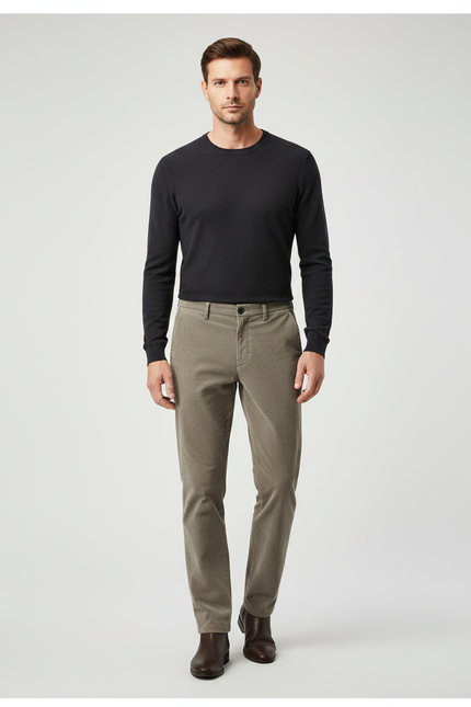 Pantalon Marron Côtelé Slim Élégant Homme - Kaki Cordé
