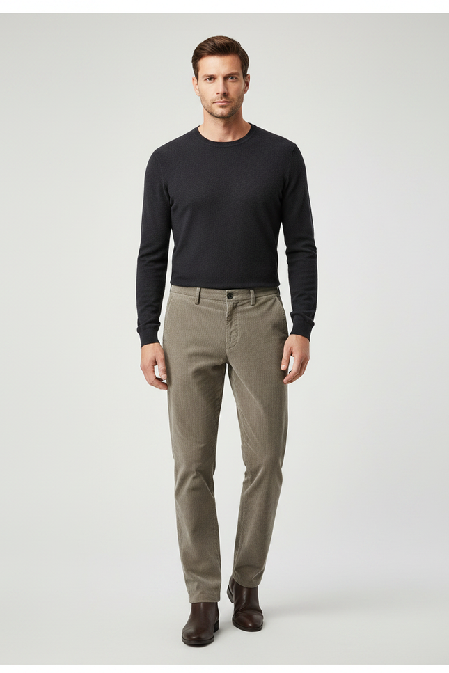 Pantalon Marron Côtelé Slim Élégant Homme - Kaki Cordé