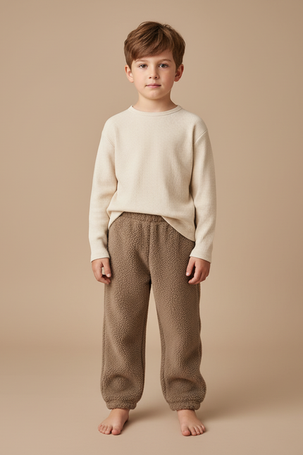 Pantalon Marron Polaire Doux Ample Confortable Enfant - Molleton