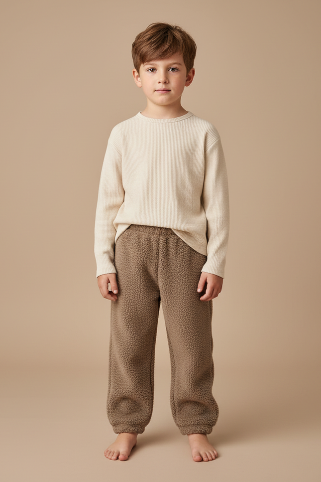 Pantalon Marron Polaire Doux Ample Confortable Enfant - Molleton