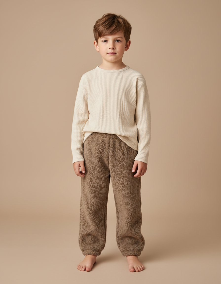 Pantalon Marron Polaire Doux Ample Confortable Enfant - Molleton