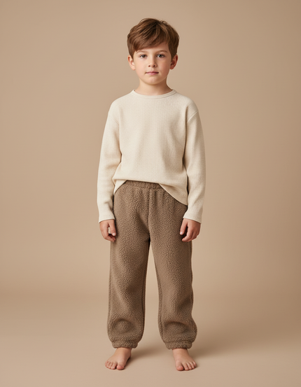 Pantalon Marron Polaire Doux Ample Confortable Enfant - Molleton