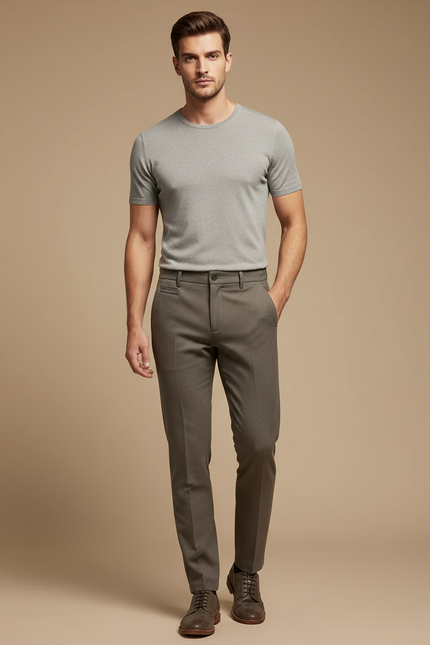 Pantalon Marron Laine Slim Formel Élégant Homme