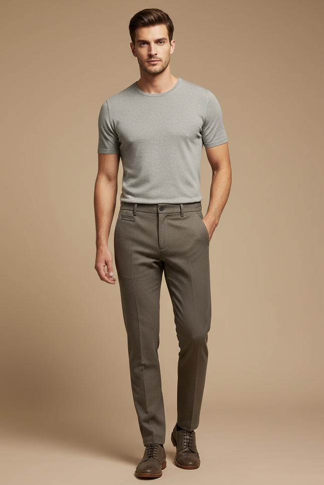 Pantalon Marron Laine Slim Formel Élégant Homme