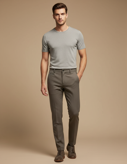 Pantalon Marron Laine Slim Formel Élégant Homme