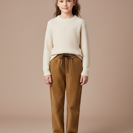 Pantalon Marron Côtelé Droit Décontracté Fille - Cordé