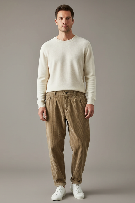 Pantalon Velours Côtelé Marron Homme - Cordé